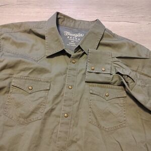 Wrangler Retro Western Shirt Army Green Pearl Snap Long Sleeve Men XXL